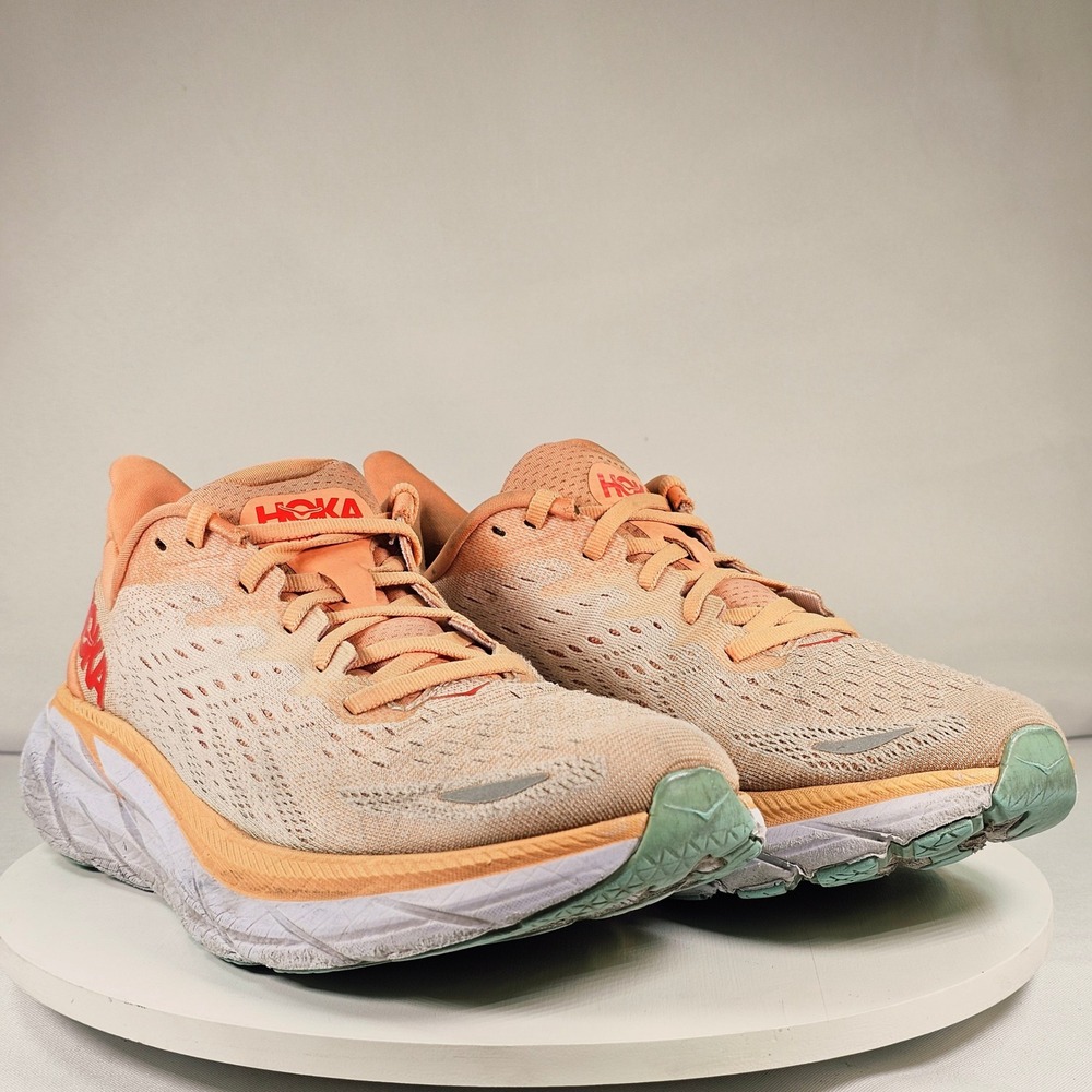 Hoka One One Clifton 8 Womens 8B Cantaloupe Silver Peony‎ Running Shoes 1119394